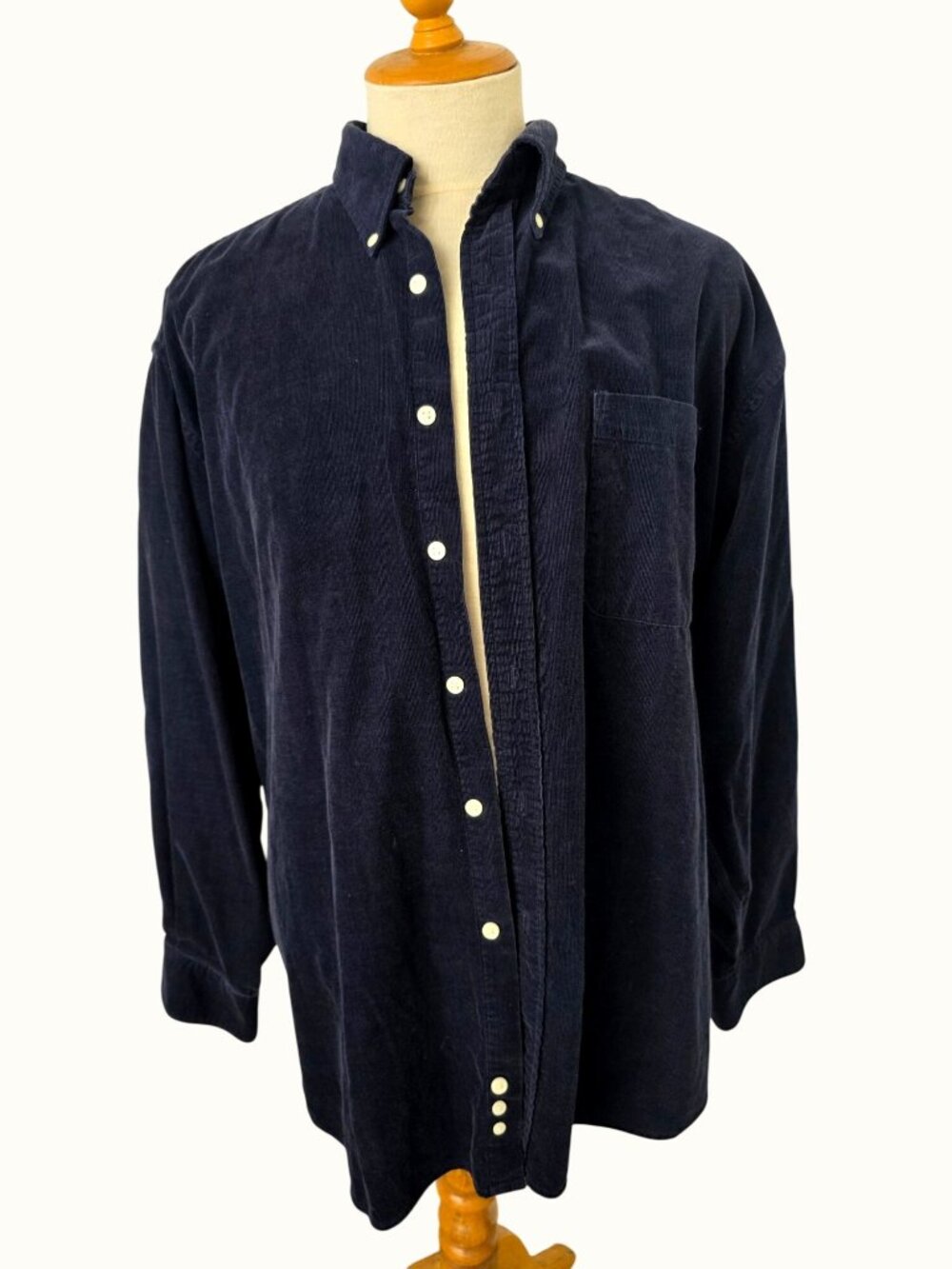 Vintage 90s Evergreen Mens L Navy Blue Oversized Corduroy Shirt 100% Cotton